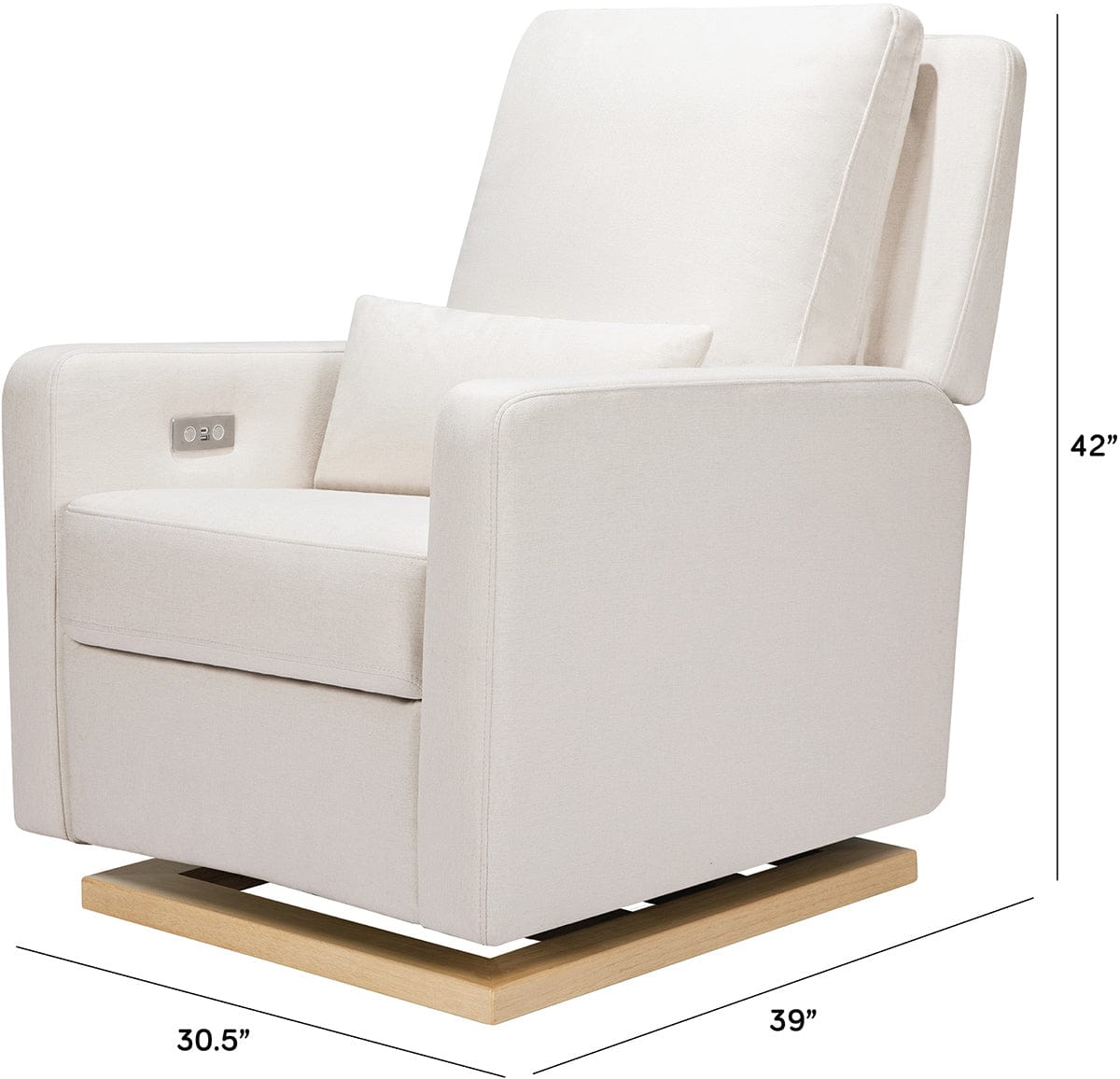 Babyletto Sigi Electronic Glider Recliner w/USB - Performance Cream Eco-Weave w/Light Wood Base - M23085PCMEWLB