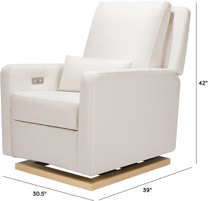 Babyletto Sigi Electronic Glider Recliner w/USB - Performance Cream Eco-Weave w/Light Wood Base - M23085PCMEWLB