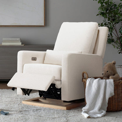 Babyletto Sigi Electronic Glider Recliner w/USB - Performance Cream Eco-Weave w/Light Wood Base - M23085PCMEWLB