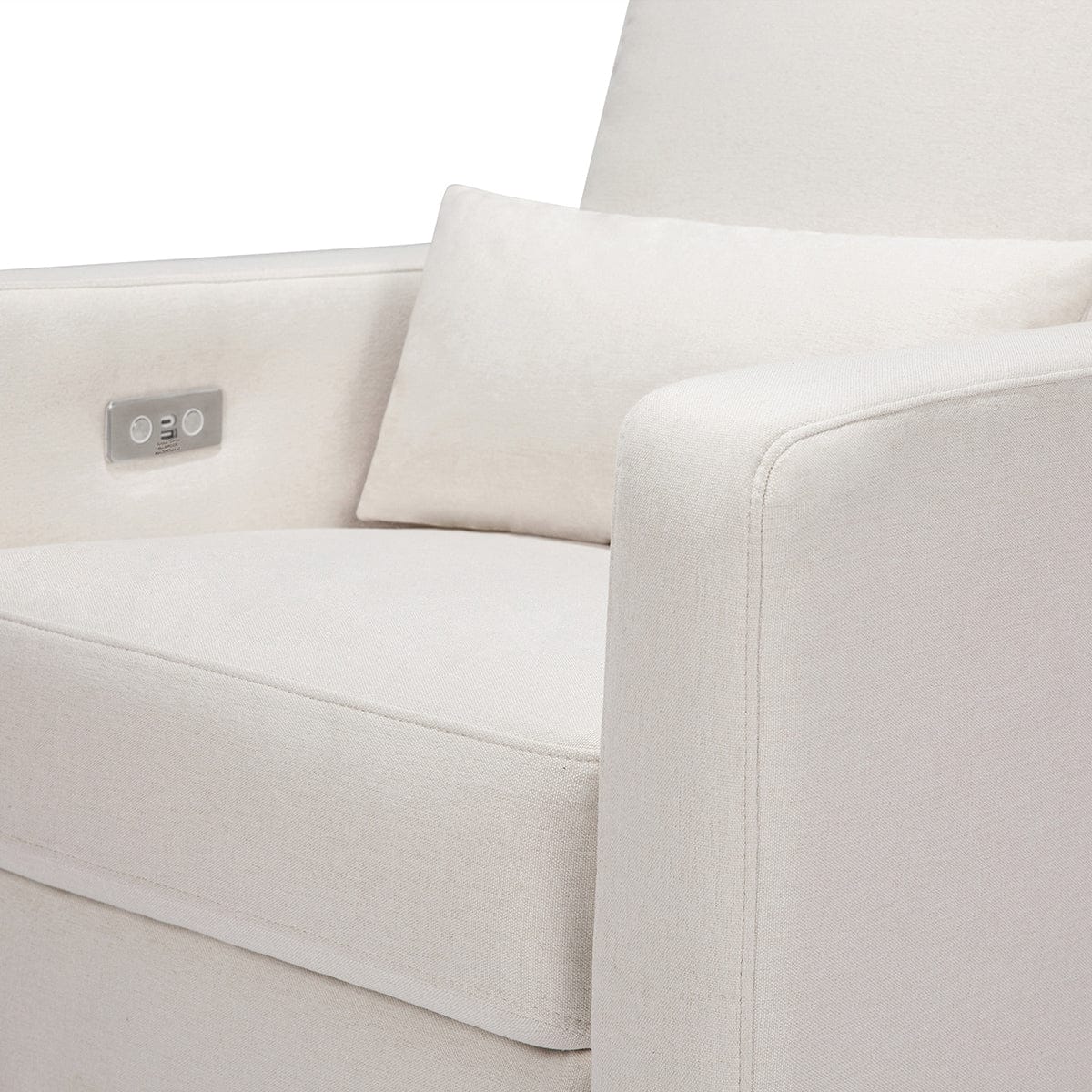 Babyletto Sigi Electronic Glider Recliner w/USB - Performance Cream Eco-Weave w/Light Wood Base - M23085PCMEWLB