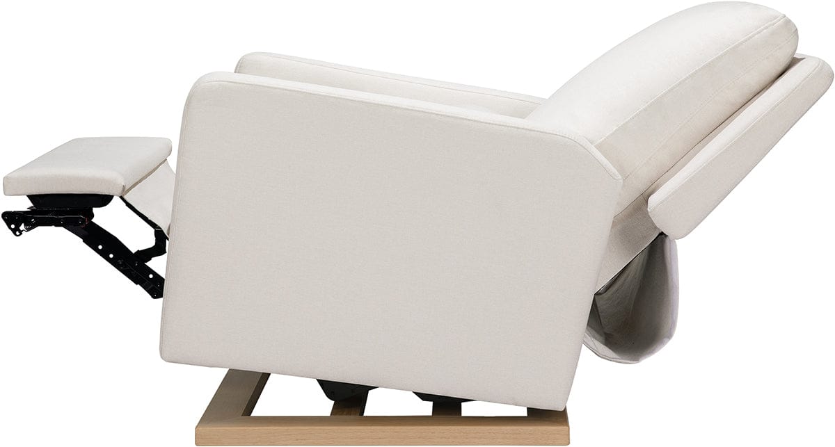 Babyletto Sigi Electronic Glider Recliner w/USB - Performance Cream Eco-Weave w/Light Wood Base - M23085PCMEWLB
