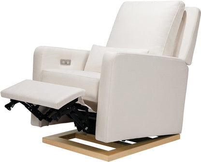 Babyletto Sigi Electronic Glider Recliner w/USB - Performance Cream Eco-Weave w/Light Wood Base - M23085PCMEWLB