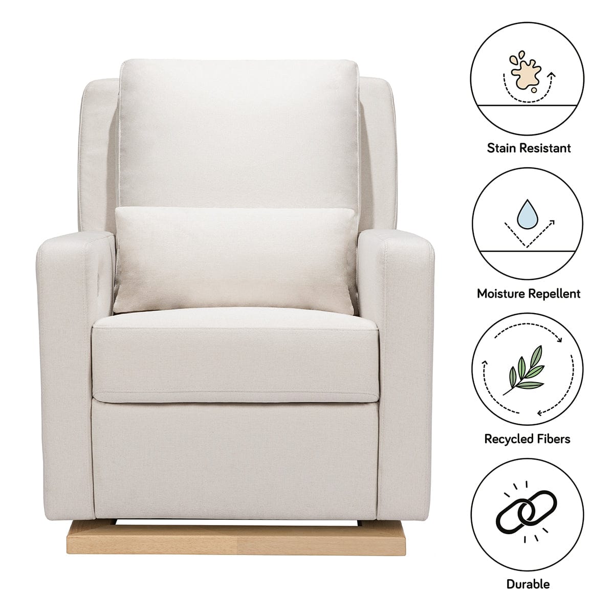 Babyletto Sigi Electronic Glider Recliner w/USB - Performance Cream Eco-Weave w/Light Wood Base - M23085PCMEWLB