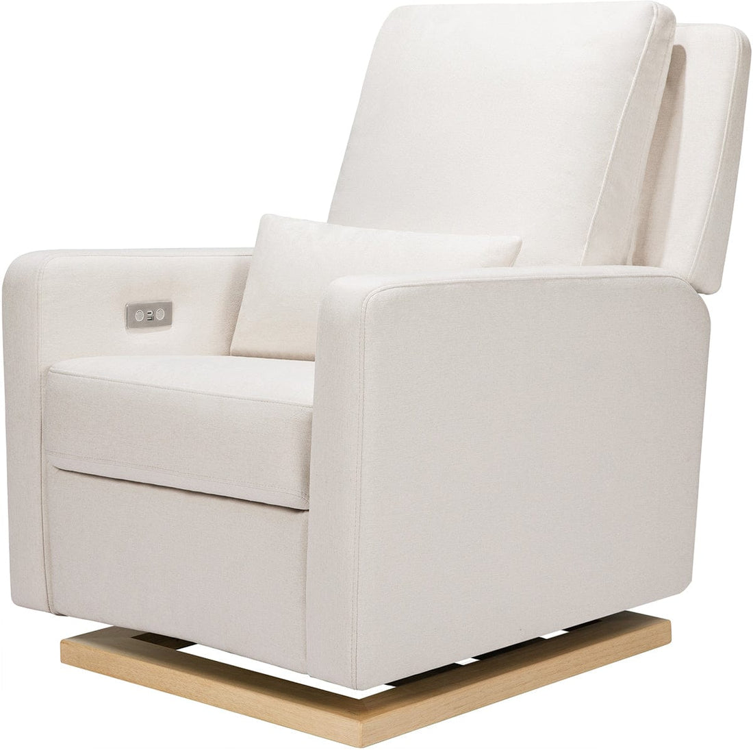 Babyletto Sigi Electronic Glider Recliner w/USB - Performance Cream Eco-Weave w/Light Wood Base - M23085PCMEWLB