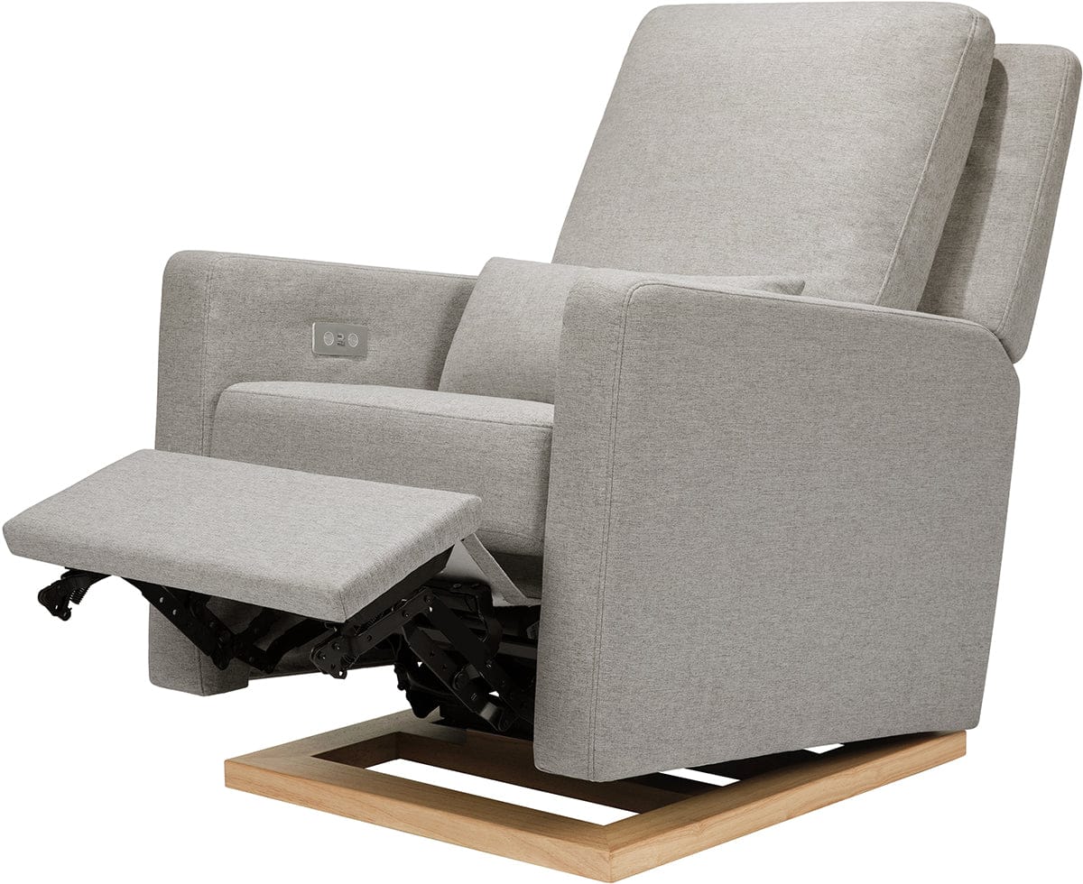 Babyletto Sigi Electronic Glider Recliner w/USB - Performance Grey Eco-Weave w/Light Wood Base - M23085PGEWLB