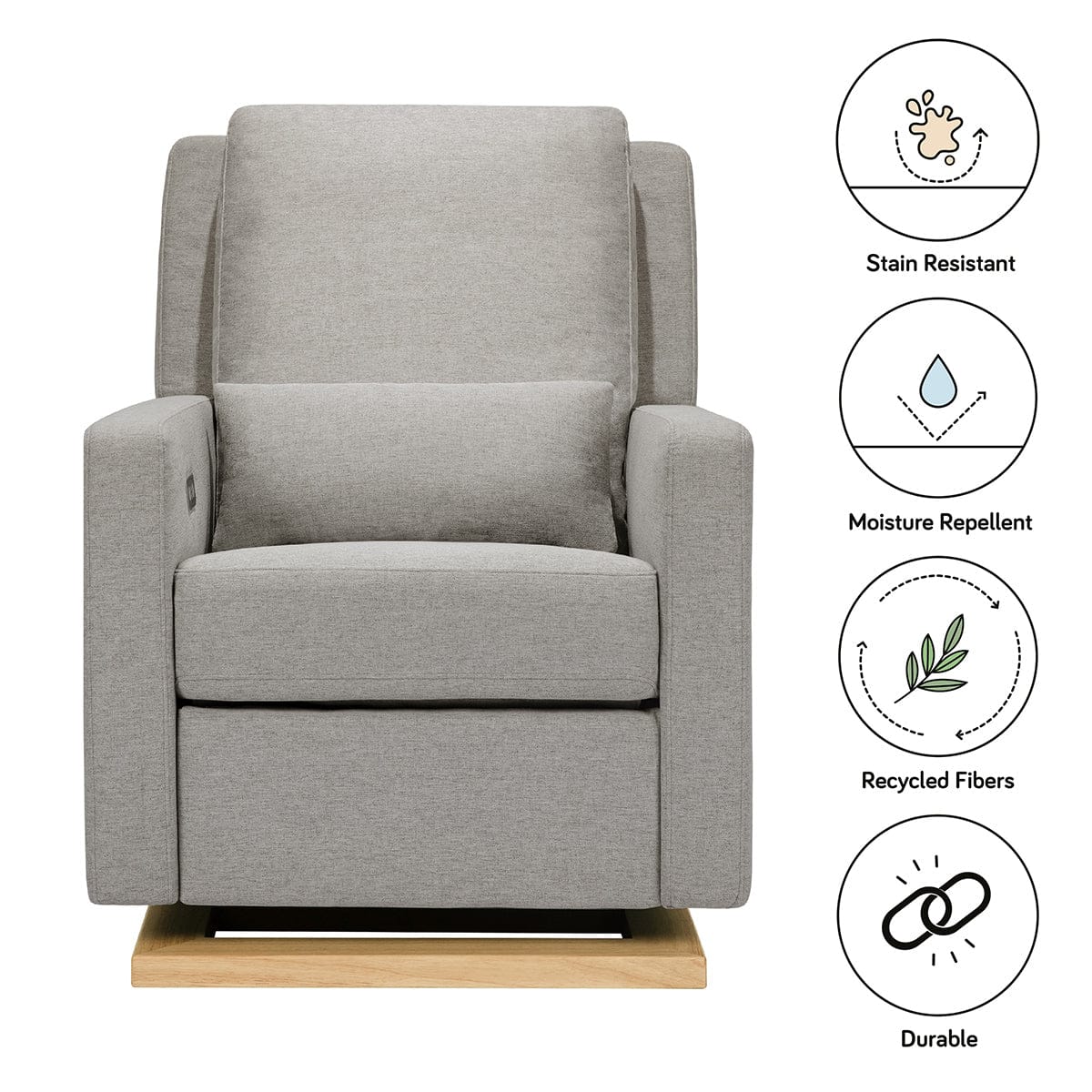 Babyletto Sigi Electronic Glider Recliner w/USB - Performance Grey Eco-Weave w/Light Wood Base - M23085PGEWLB