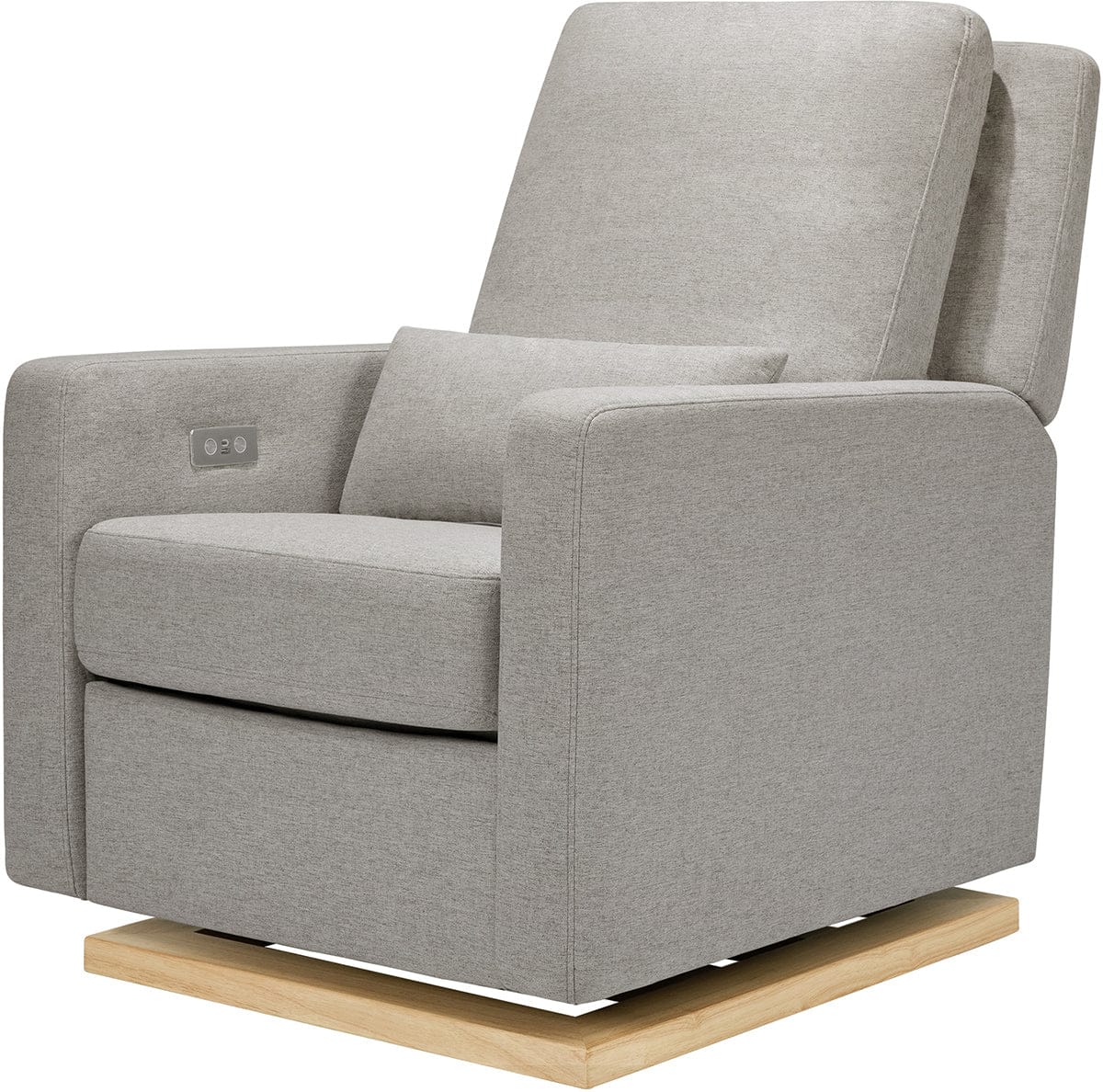 Babyletto Sigi Electronic Glider Recliner w/USB - Performance Grey Eco-Weave w/Light Wood Base - M23085PGEWLB