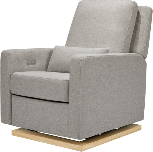 Babyletto Sigi Electronic Glider Recliner w/USB - Performance Grey Eco-Weave w/Light Wood Base - M23085PGEWLB