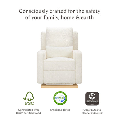 Babyletto Sigi Electronic Recliner and Glider w/ USB - Cream Shearling / Light Wood Base - M23085CMSGLB