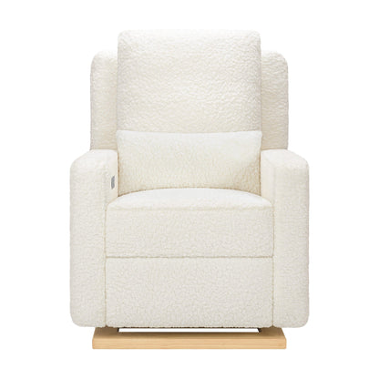 Babyletto Sigi Electronic Recliner and Glider w/ USB - Cream Shearling / Light Wood Base - M23085CMSGLB