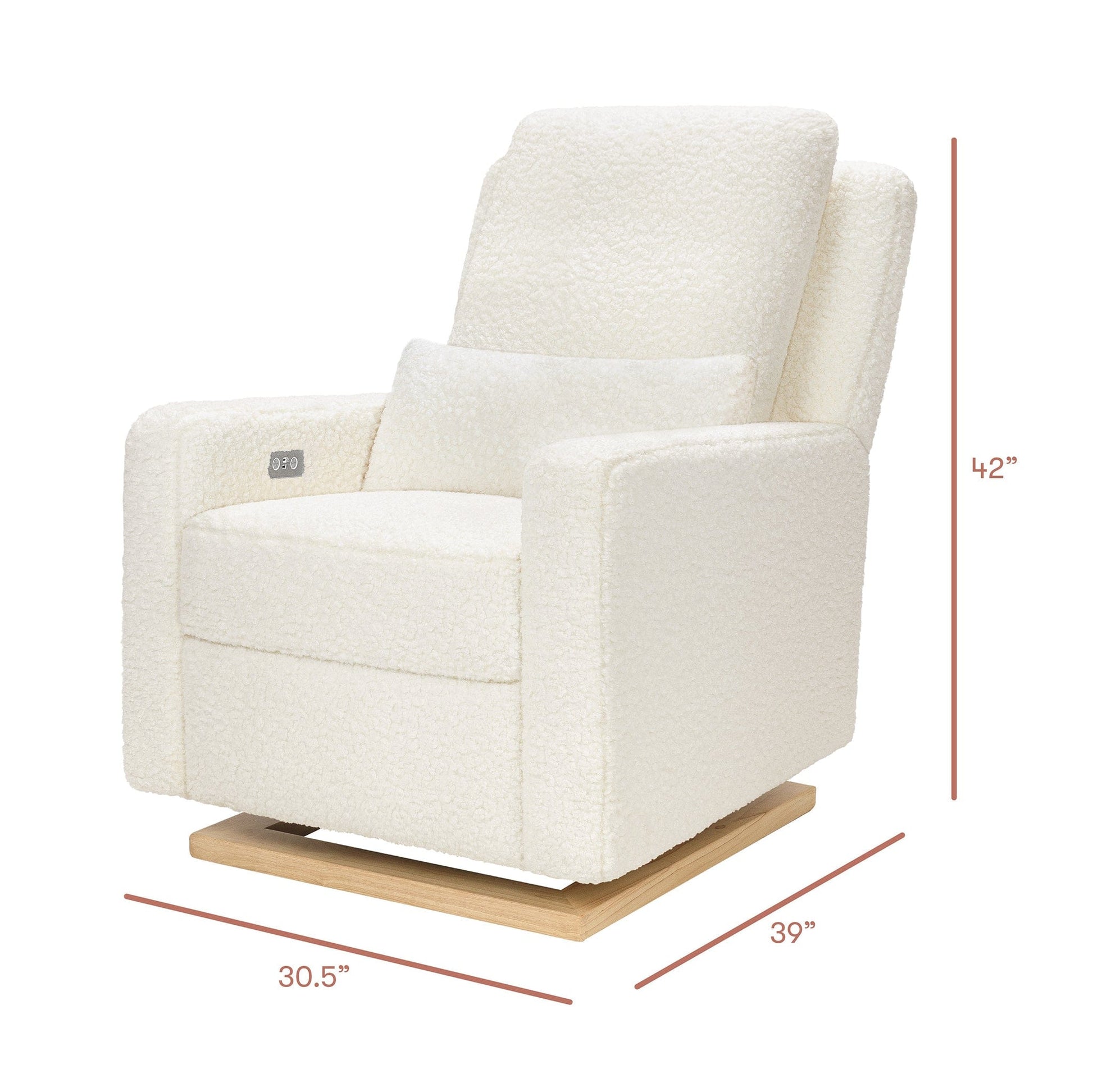 Babyletto Sigi Electronic Recliner and Glider w/ USB - Cream Shearling / Light Wood Base - M23085CMSGLB