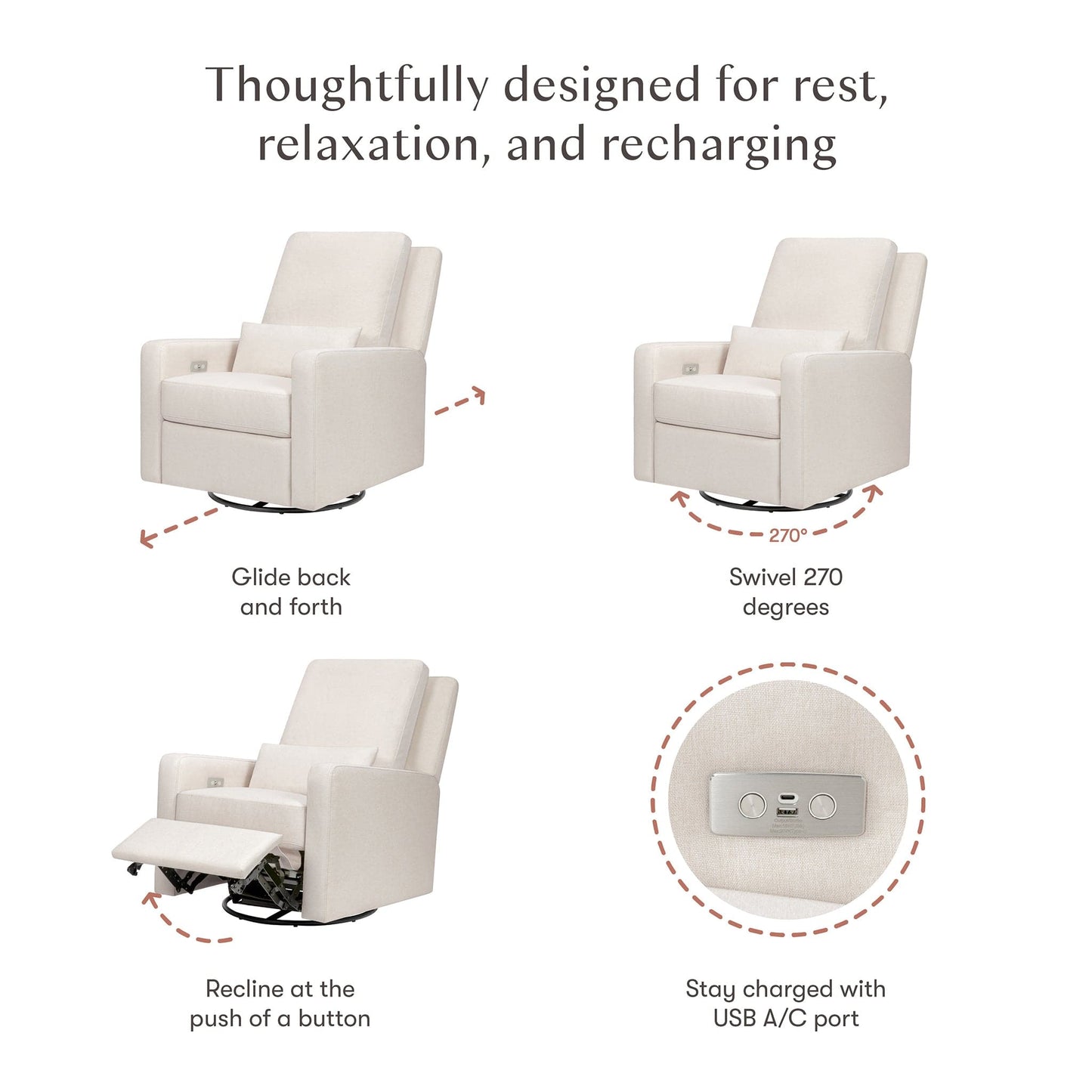 Babyletto Sigi Electronic Recliner and Swivel Glider w/ USB - Performance Cream Eco-Weave - M23085PCMEW