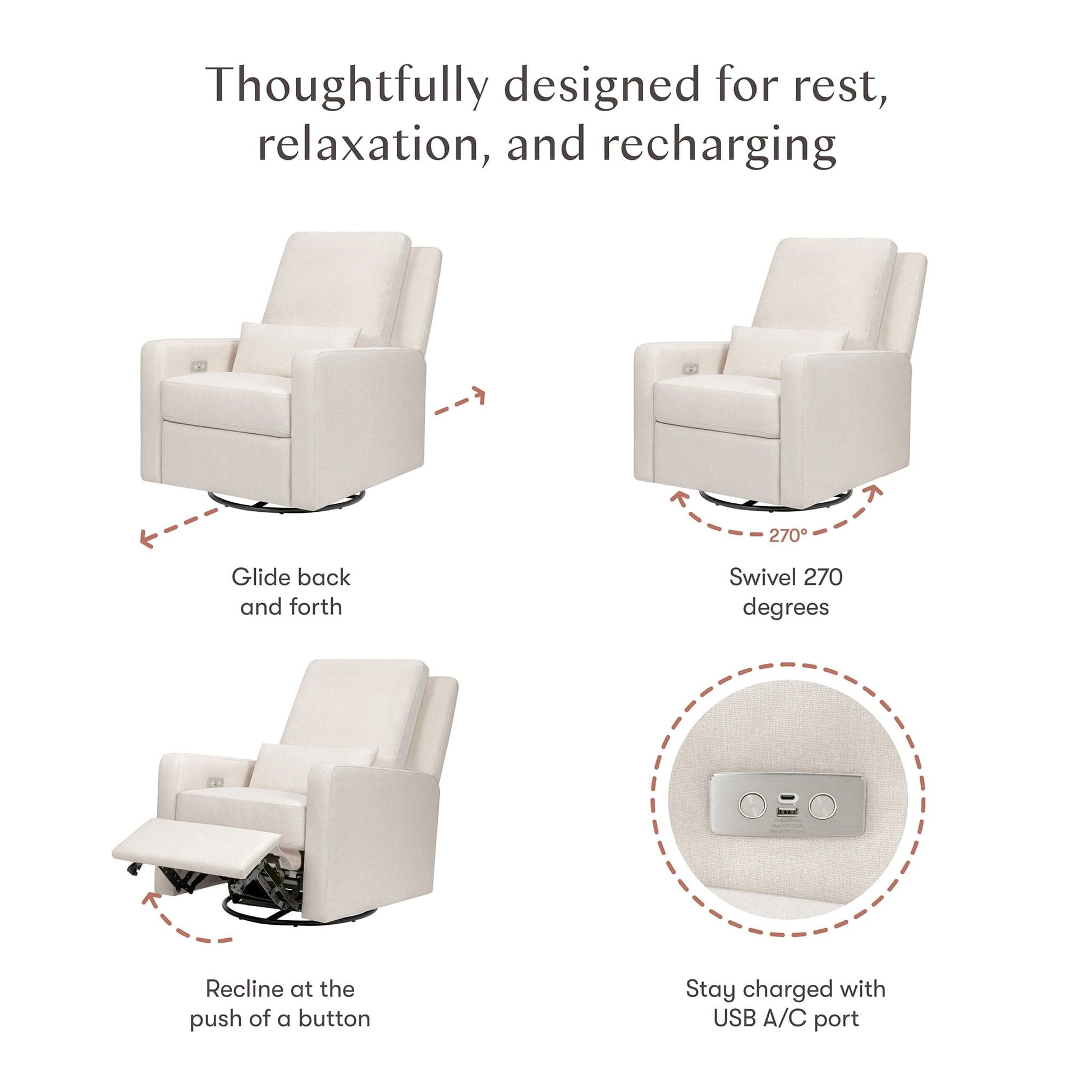 Babyletto Sigi Electronic Recliner and Swivel Glider w/ USB - Performance Cream Eco-Weave - M23085PCMEW