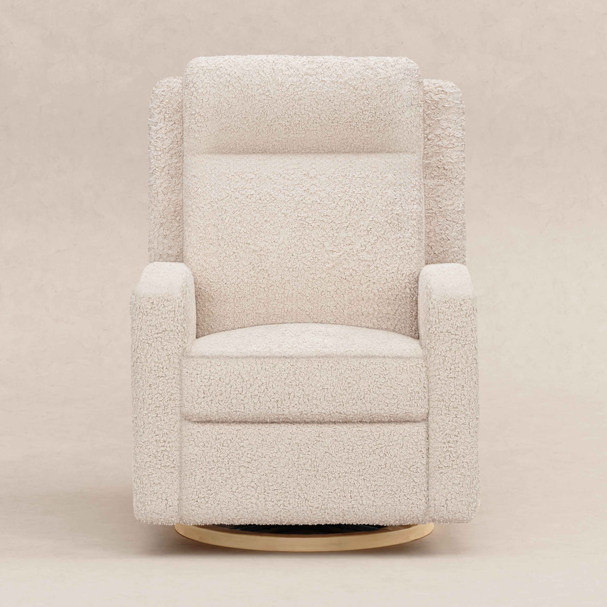 Babyletto Sigi Pro Power Recliner and Swivel Glider with Power Adjustable Headrest and Lumbar Support - Almond Teddy Loop with Light Wood Base