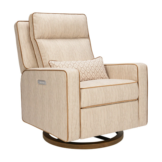 Babyletto striped swivel glider recliner with lumbar pillow