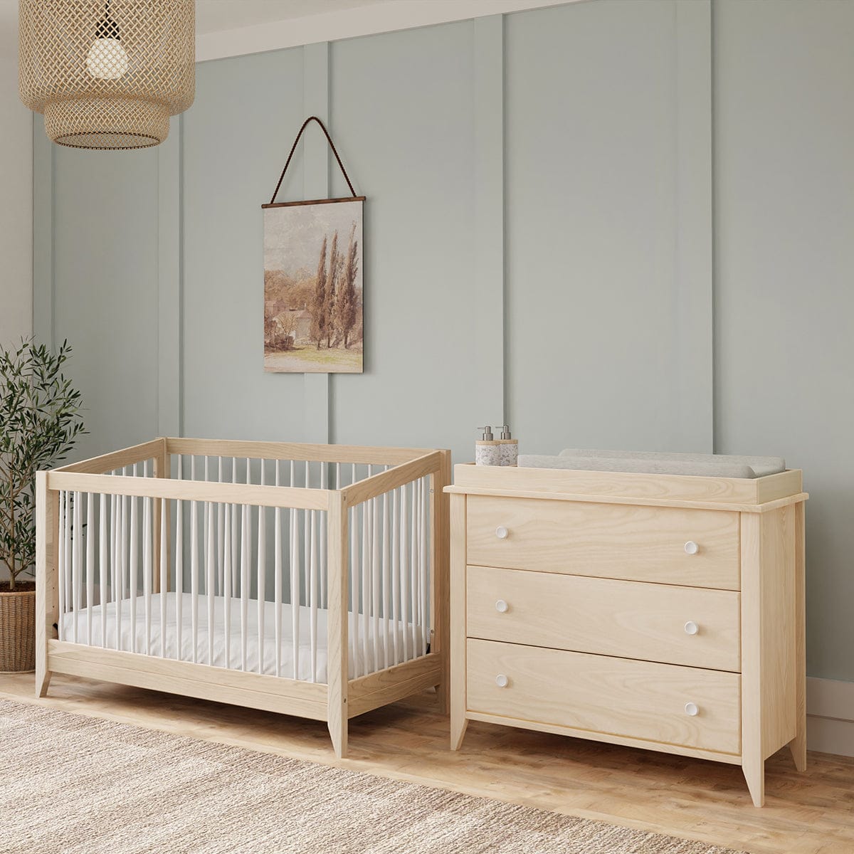 Babyletto Sprout 4-in-1 Convertible Crib w/Toddler Bed Conversion Kit - Washed Natural / White - M10301NXW