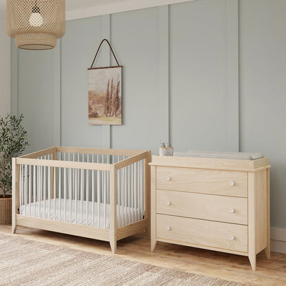 Babyletto Sprout 4-in-1 Convertible Crib w/Toddler Bed Conversion Kit - Washed Natural / White - M10301NXW
