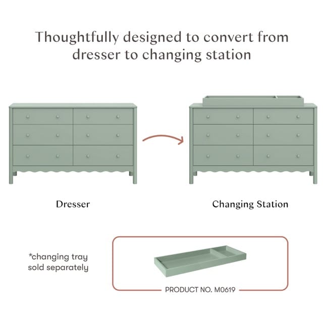 Babyletto Swell 6-Drawer Assembled Dresser - Light Sage - M27916LS
