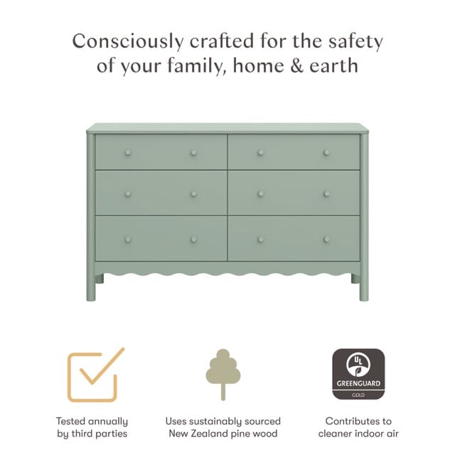 Babyletto Swell 6-Drawer Assembled Dresser - Light Sage - M27916LS