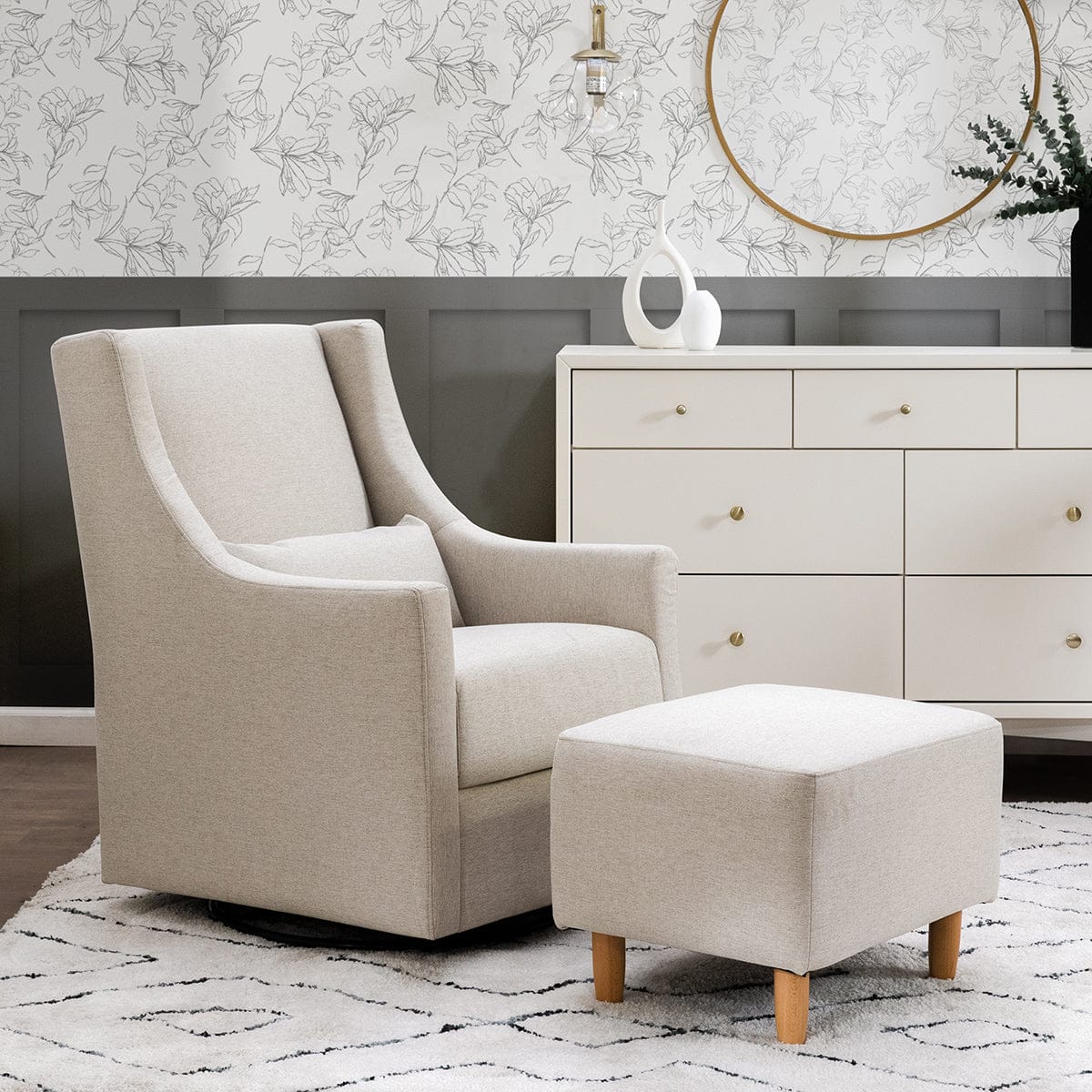 Babyletto Toco Swivel Glider and Ottoman - Performance Beach Eco-Weave - M11287PBEW