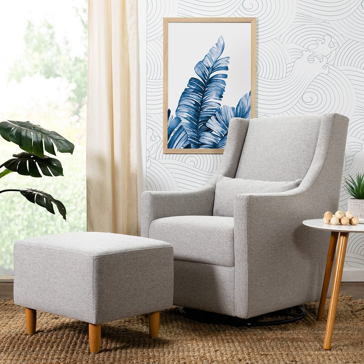 Babyletto Toco Swivel Glider and Ottoman - Performance Grey Eco-Weave - M11287PGEW