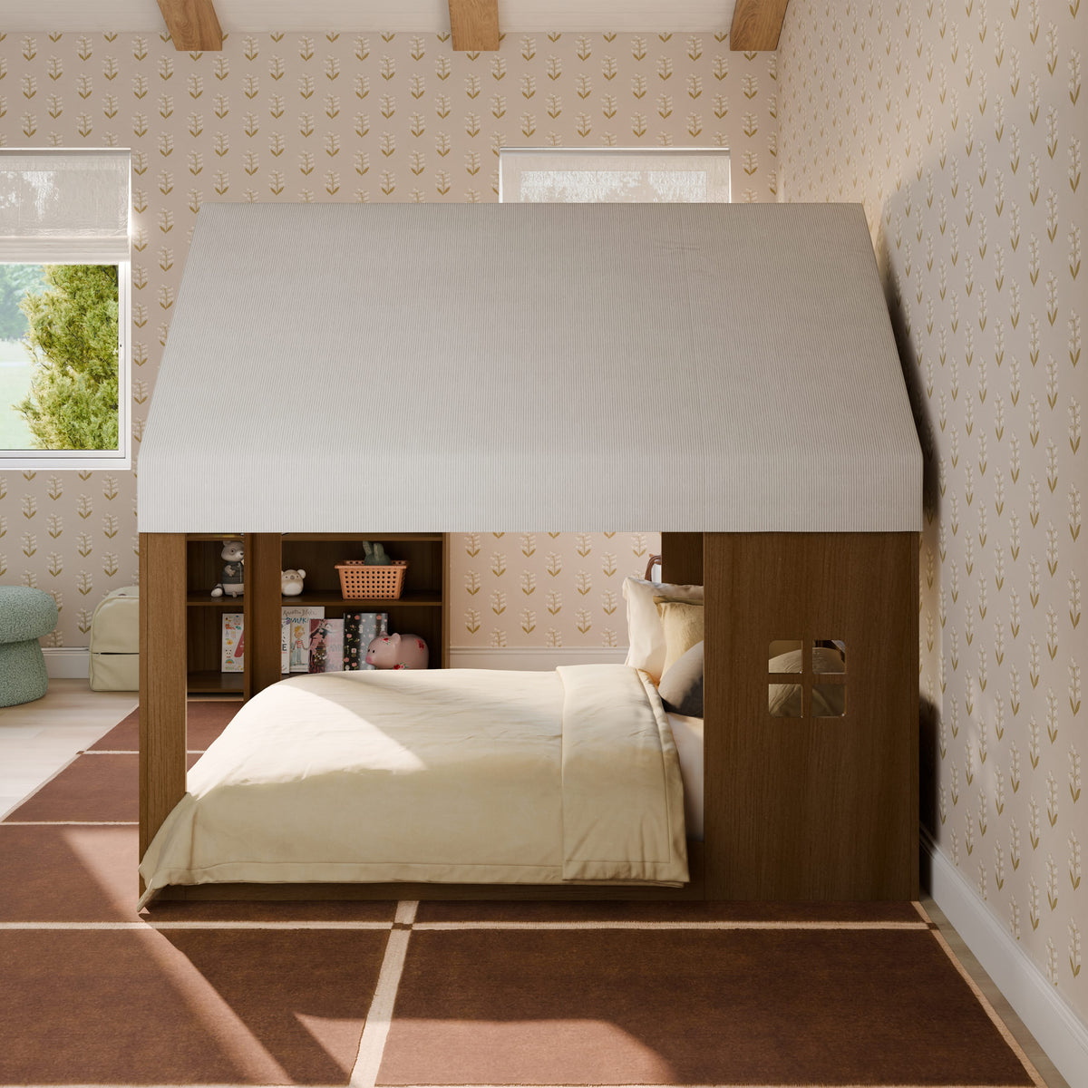 Babyletto Uchi Montessori-Inspired House Full Bed - Natural Walnut