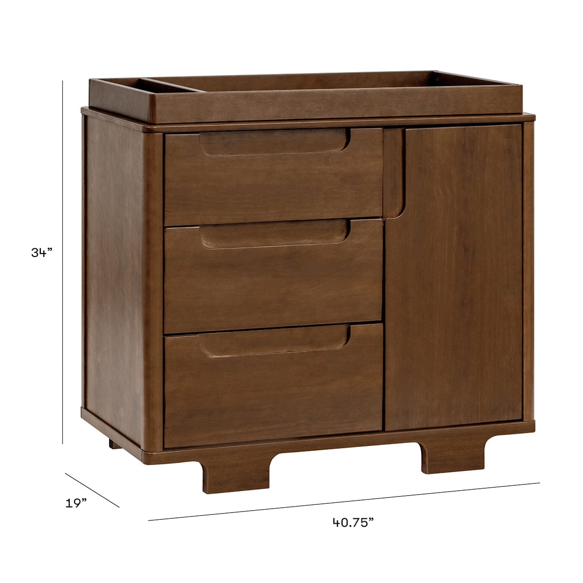 Babyletto Yuzu 3-Drawer Changer Dresser, KD w/Removable Changing Tray - Natural Walnut - M23423NL