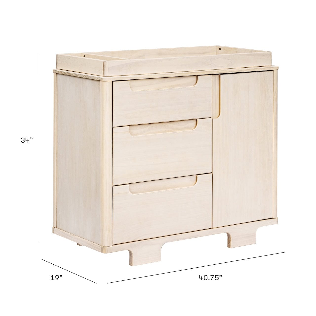 Babyletto Yuzu 3-Drawer Changer Dresser, KD w/Removable Changing Tray - Washed Natural - M23423NX