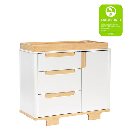 Babyletto Yuzu 3-Drawer Changer Dresser, KD w/Removable Changing Tray - White / Natural - M23423WN