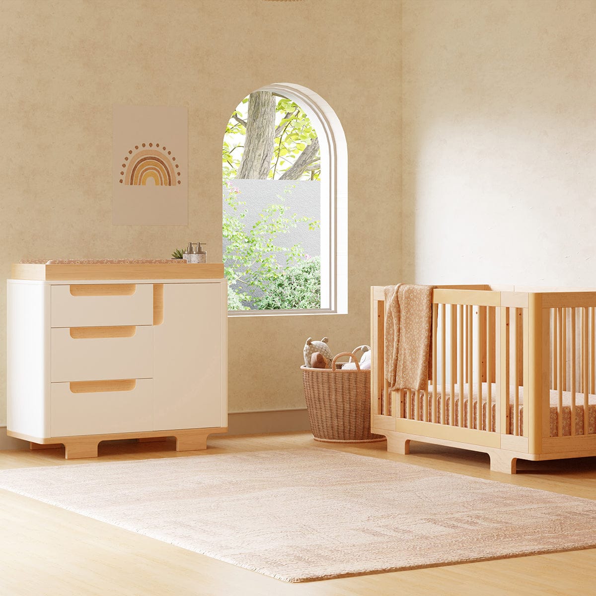 Babyletto Yuzu 3-Drawer Changer Dresser, KD w/Removable Changing Tray - White / Natural - M23423WN