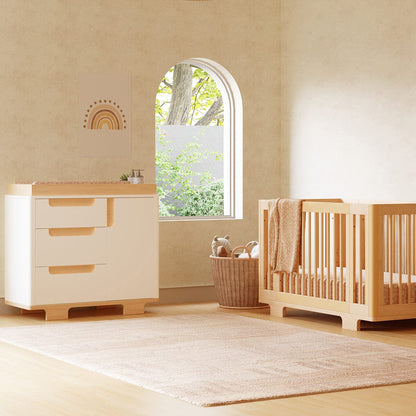 Babyletto Yuzu 3-Drawer Changer Dresser, KD w/Removable Changing Tray - White / Natural - M23423WN