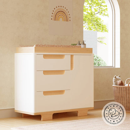 Babyletto Yuzu 3-Drawer Changer Dresser, KD w/Removable Changing Tray - White / Natural - M23423WN