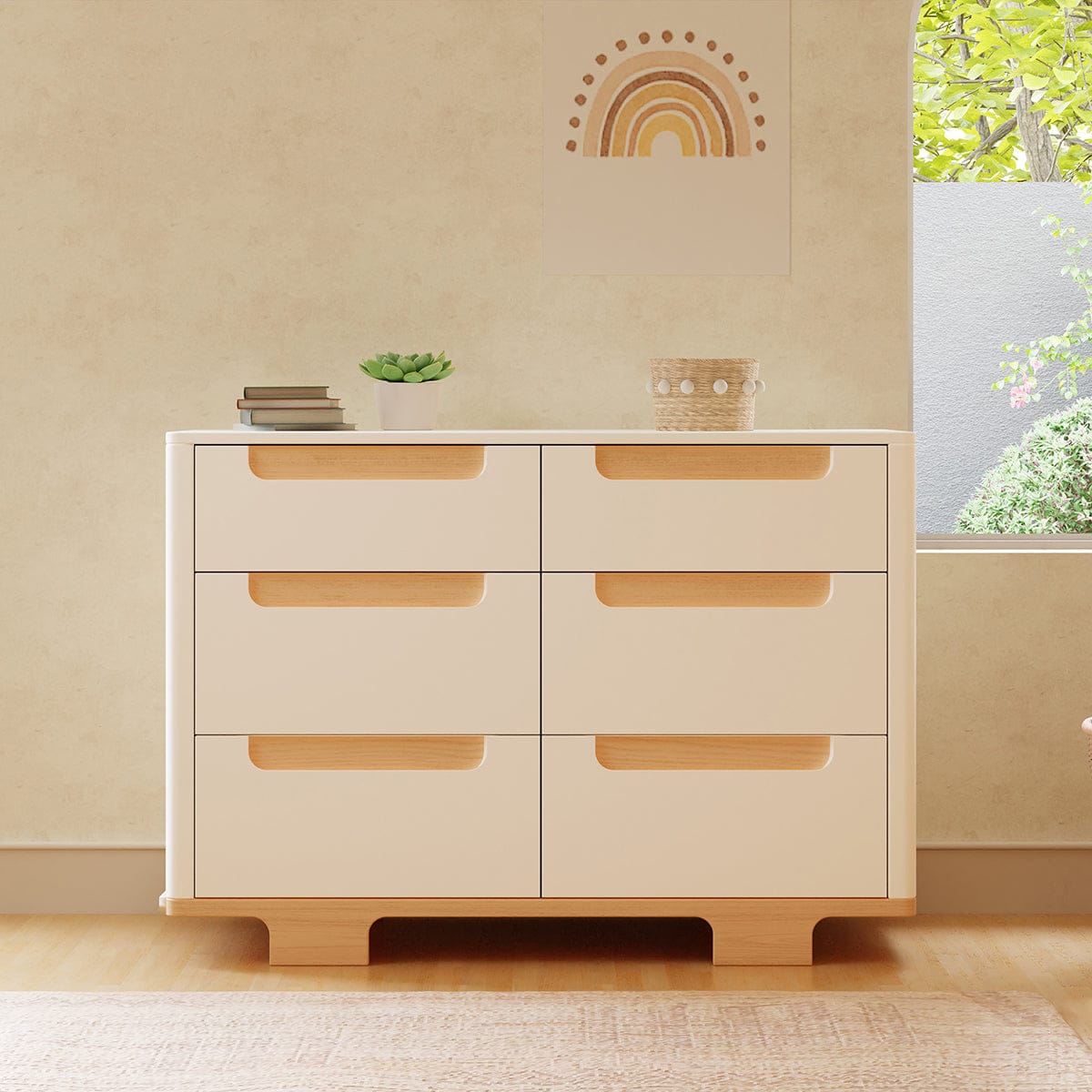 Babyletto Yuzu 6-Drawer Dresser, KD - White / Natural - M23426WN