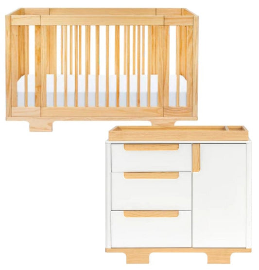 Babyletto Yuzu 8-in-1 Convertible Crib + 3-Drawer Changer Dresser Bundle - Natural / White / Natural - M23401N-M23423WN