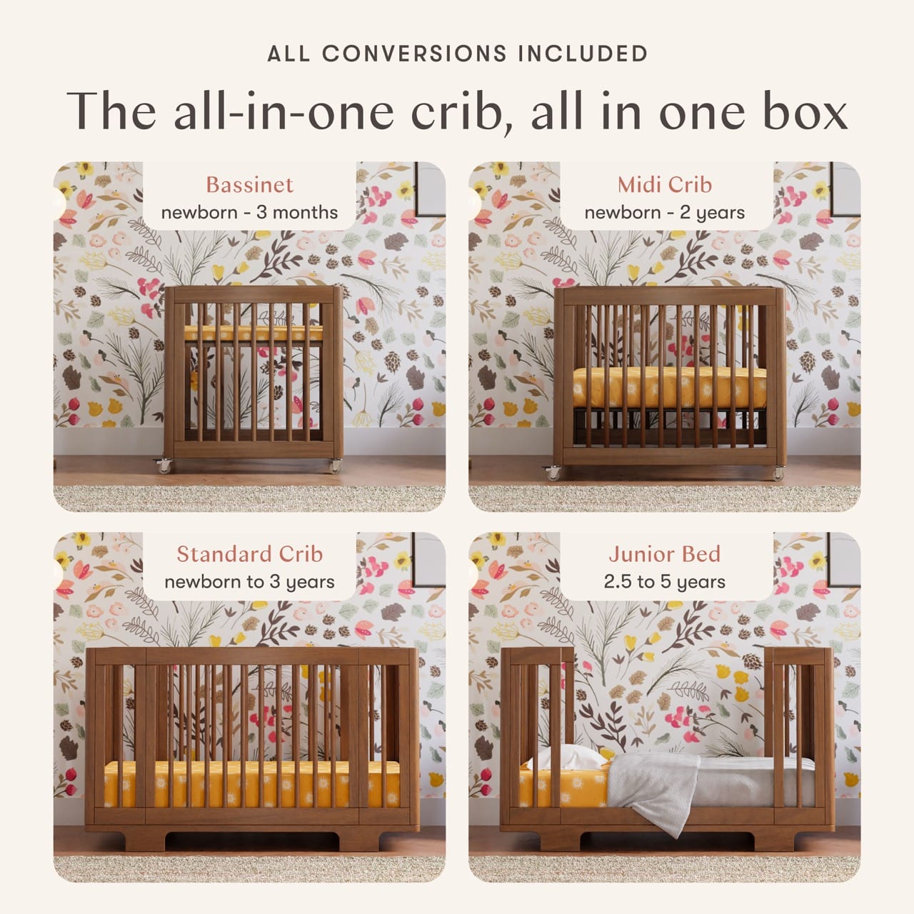 Babyletto Yuzu 8-in-1 Convertible Crib with All-Stages Conversion Kit - Natural Walnut - M23401NL