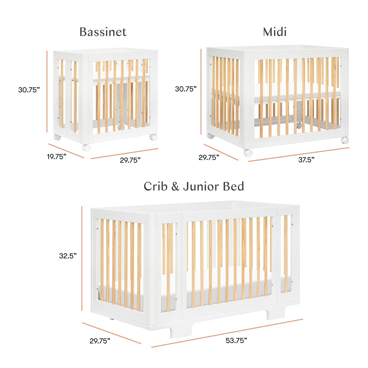 Babyletto Yuzu 8-in-1 Convertible Crib with All-Stages Conversion Kit - White / Natural - M23401WN
