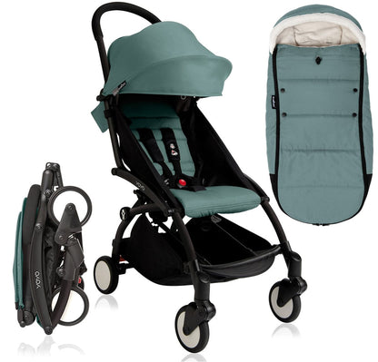 Babyzen 2018 / 2019 Yoyo+ 6+ Stroller & Polar Footmuff - Black / Aqua - US10101-BL-AQU-FTMF
