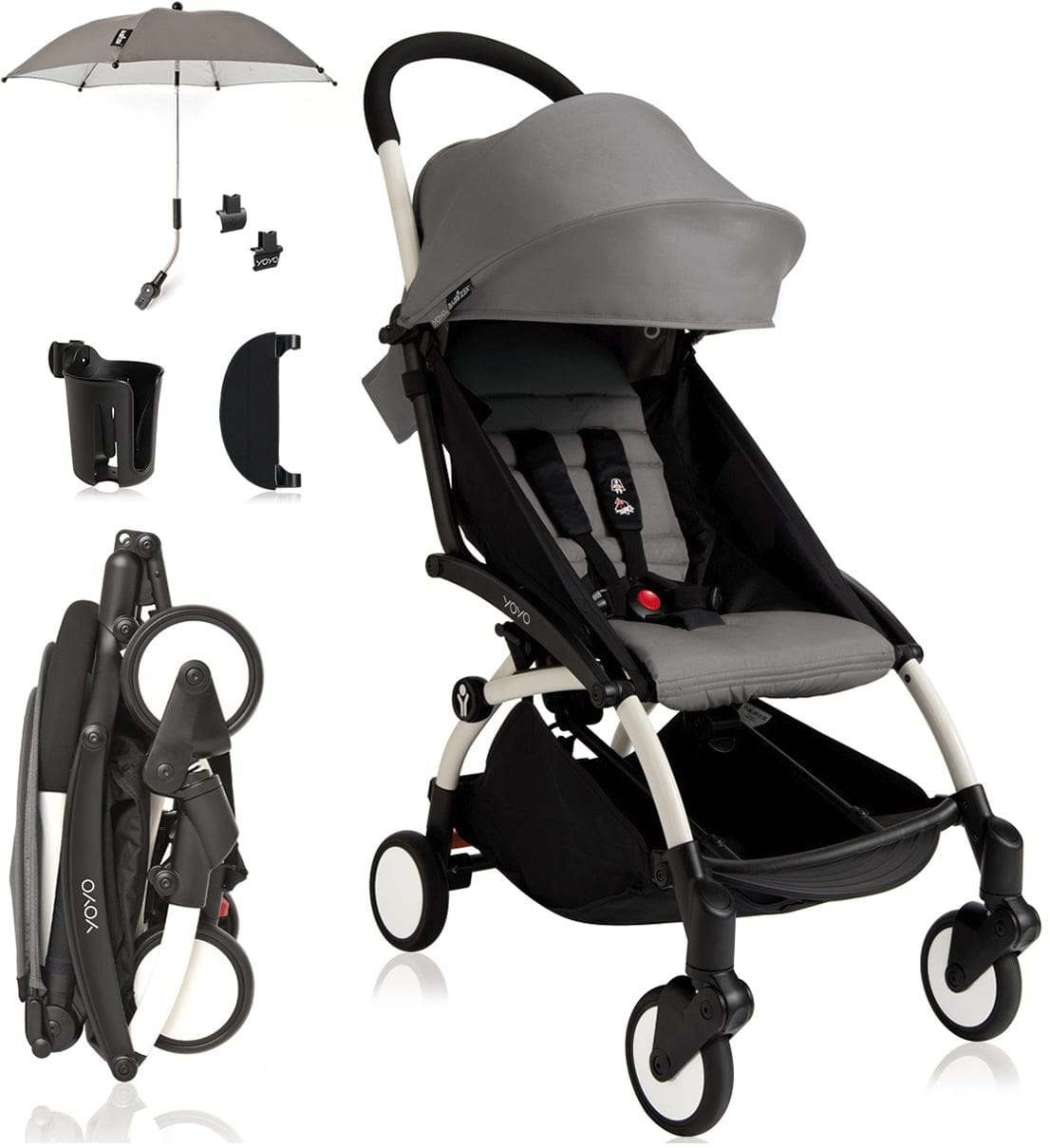 Babyzen 2019 YOYO+ 6+ Compact Stroller Bundle - White / Grey - CYB-WHT-GRY