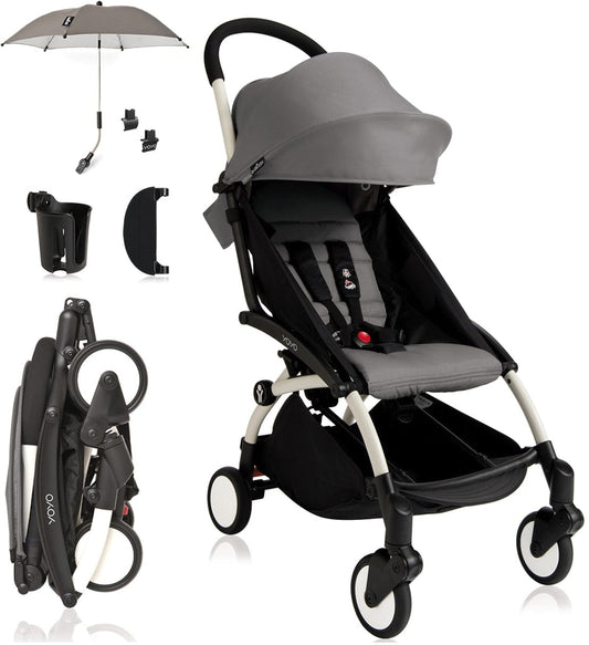 Babyzen 2019 YOYO+ 6+ Compact Stroller Bundle - White / Grey - CYB-WHT-GRY