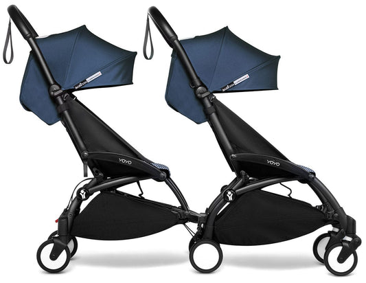Babyzen YOYO Connect Double Stroller 6+ / 6+ Bundle - Black / Air France Blue - DBL-604902-604607