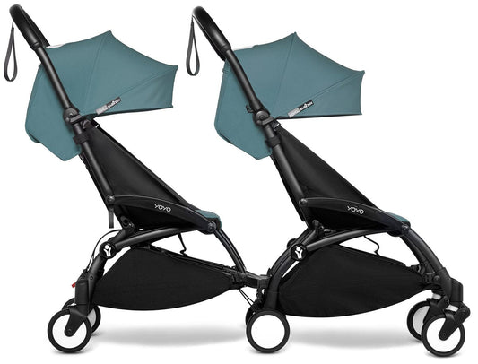 Babyzen YOYO Connect Double Stroller 6+ / 6+ Bundle - Black / Aqua - DBL-604902-604609