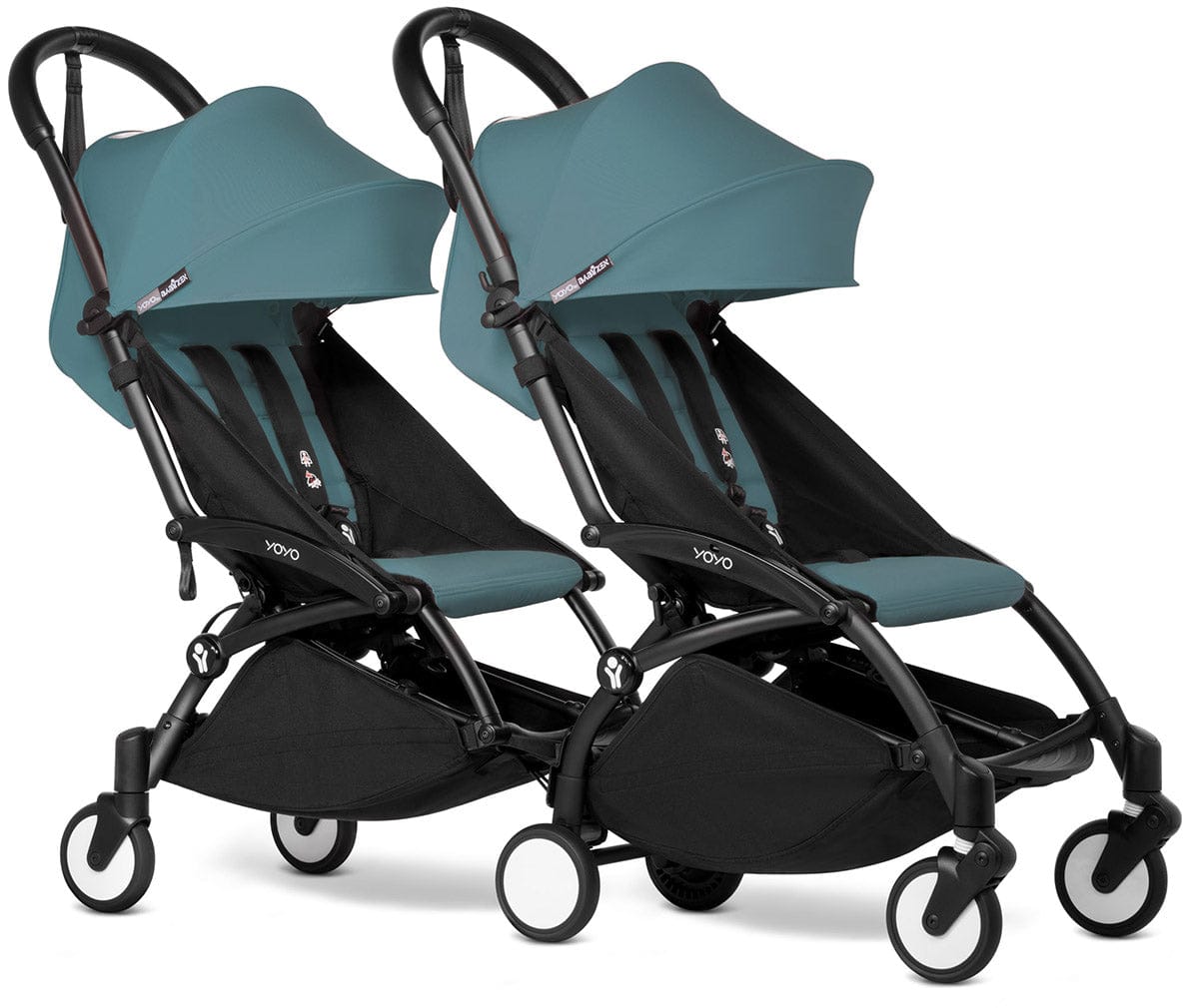 Babyzen YOYO Connect Double Stroller 6+ / 6+ Bundle - Black / Aqua - DBL-604902-604609