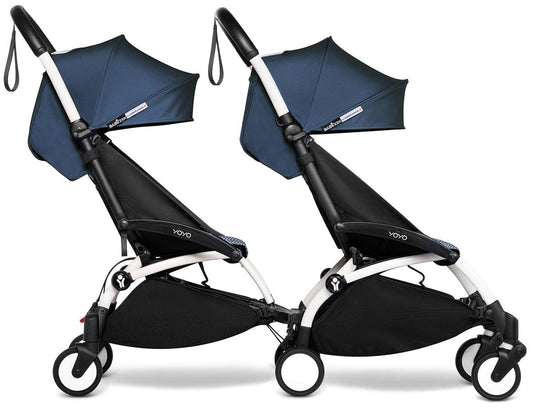 Babyzen YOYO Connect Double Stroller 6+ / 6+ Bundle - White / Air France Blue - DBL-604901-604607