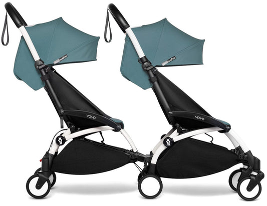 Babyzen YOYO Connect Double Stroller 6+ / 6+ Bundle - White / Aqua - DBL-604901-604609