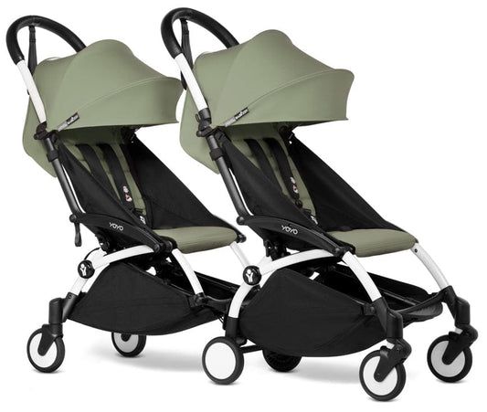 Babyzen YOYO Connect Double Stroller 6+ / 6+ Bundle - White / Olive - DBL-604901-604611