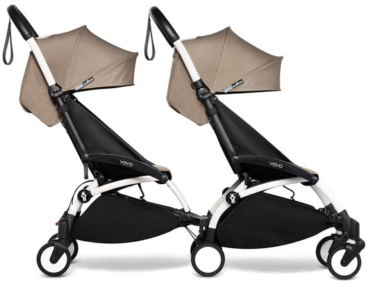 Babyzen YOYO Connect Double Stroller 6+ / 6+ Bundle - White / Taupe - DBL-604901-604604