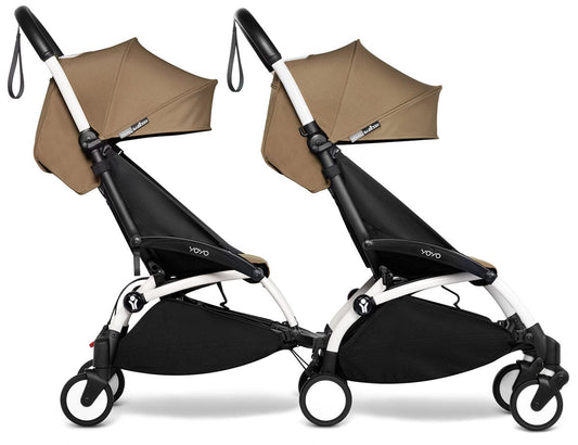 Babyzen YOYO Connect Double Stroller 6+ / 6+ Bundle - White / Toffee - DBL-604901-604608
