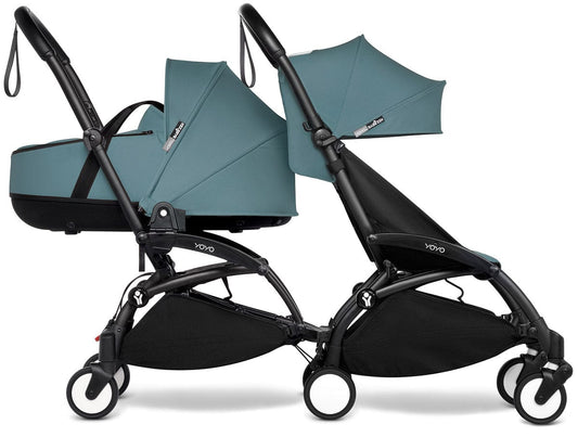 Babyzen YOYO Connect Double Stroller Bassinet / 6+ Bundle - Black / Aqua - BASDBL-604902-604609
