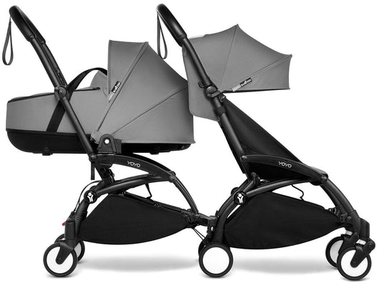 Babyzen YOYO Connect Double Stroller Bassinet / 6+ Bundle - Black / Grey - BASDBL-604902-604601