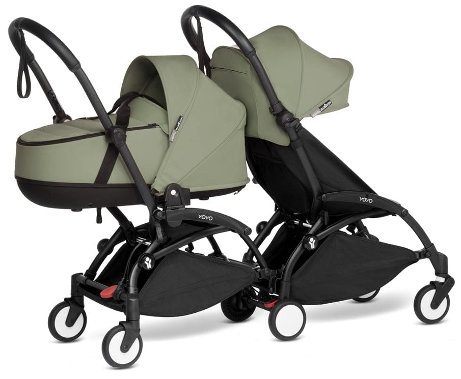 Babyzen YOYO Connect Double Stroller Bassinet / 6+ Bundle - Black / Olive - BASDBL-604902-604611